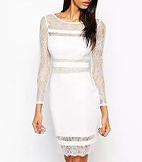 Semi-Formal Dress – Solid White / Lace Trim / Knee Length